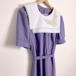 Vintage Bib Style Purple Polka Dot Dress